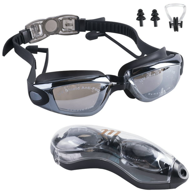 USA Sports Swimming Goggles for Young Adult and Children Silicone//Clear Lenses//Anti Fog//Adjustable Size with 2 Extra Nose Bridges